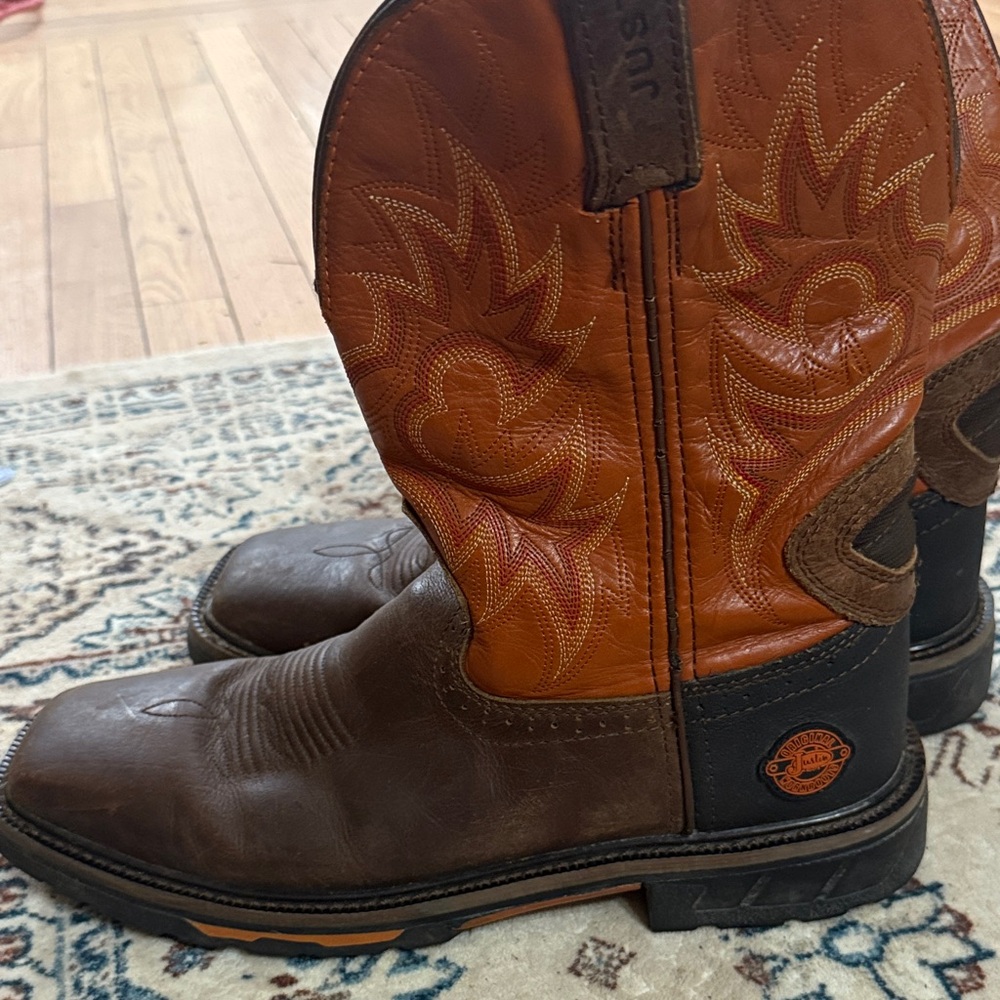Justin Boots Brown Leather with Orange Shaft Composite-Toe Western Boots